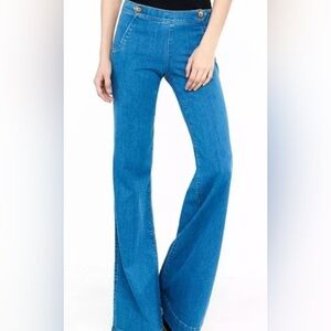 Express Wide Leg Flare Denim Jeans Mid-Rise Retro Sailor Nautical Coastal Sz 0s